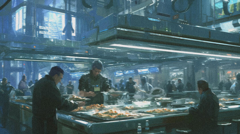 The lower class are subject to less nutritious, and limited options served on a conveyer belt.